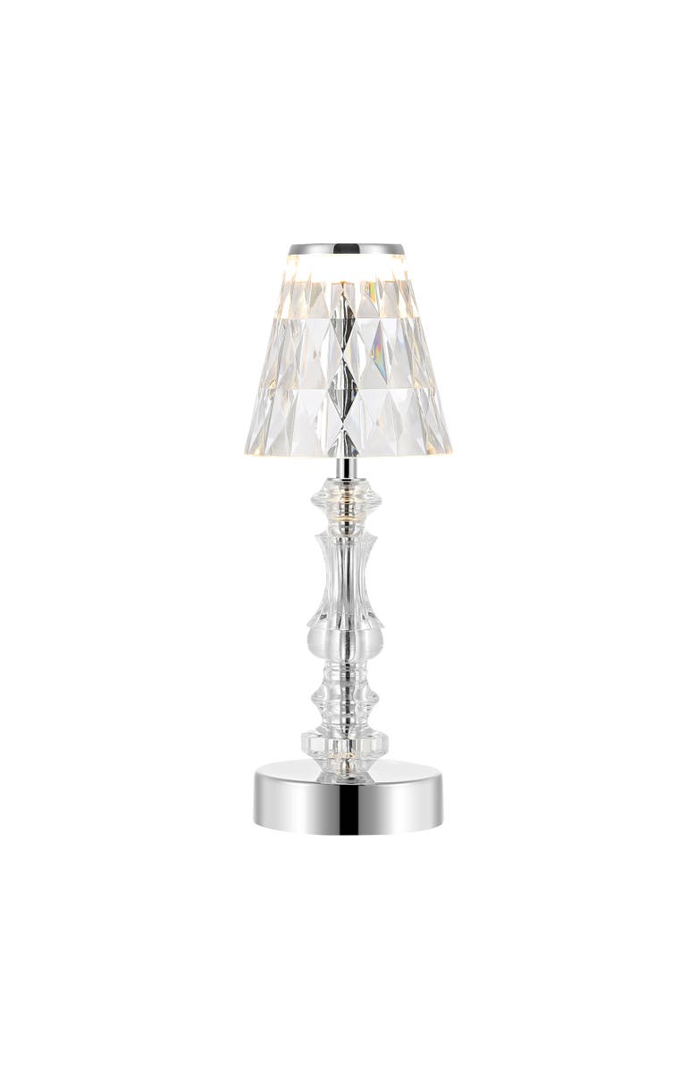 JONATHAN Y Lillian Bohemian Classic Acrylic Rechargeable Integrated Portable LED Table Lamp, Main, color, Clear/Chrome