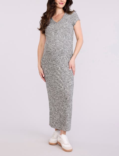 Short Sleeve Henley Bodycon Maxi Dress