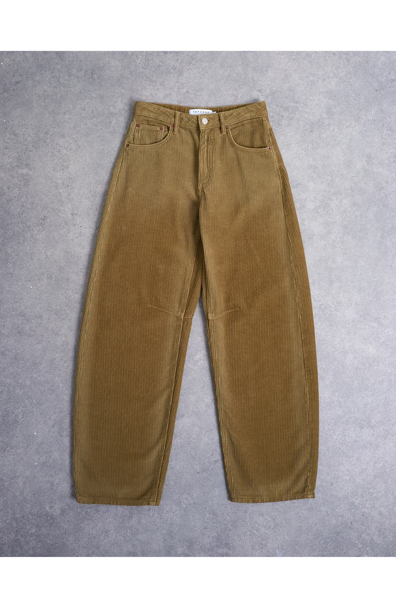 Topshop High Waist Barrel Corduroy Jeans, Alternate, color, Tan