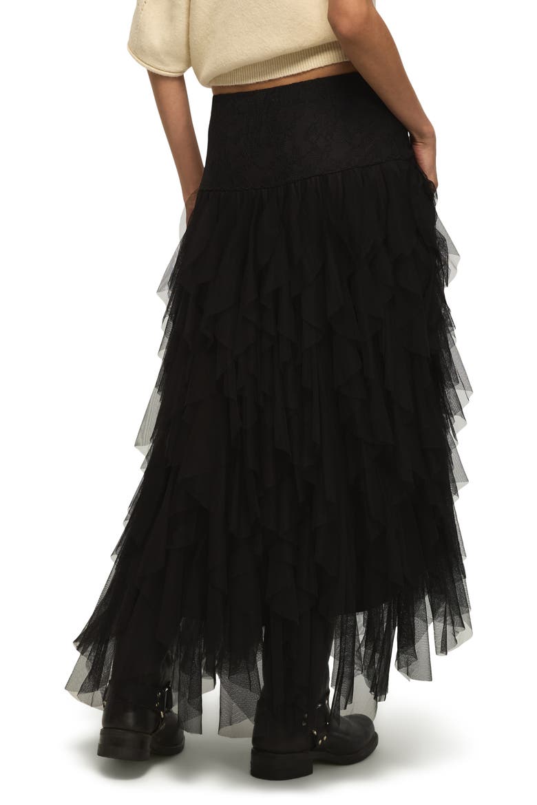 Lace Yoke Ruffle Maxi Skirt, Main, color, CAVIAR