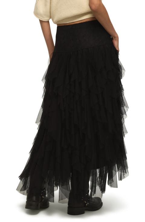 Lace Yoke Ruffle Maxi Skirt