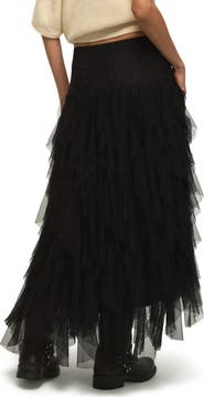 Lucky Brand Lace Yoke Ruffle Maxi Skirt
