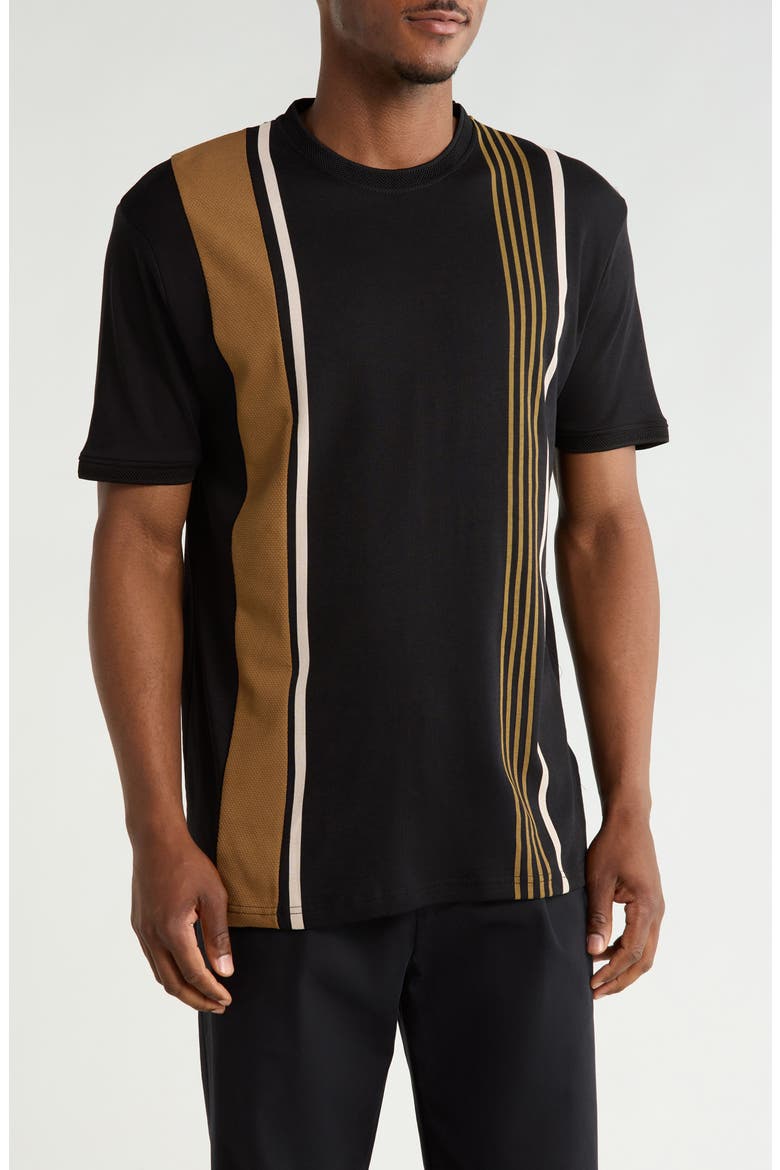 Textured Stripe Short Sleeve T-Shirt, Main, color, BLACK