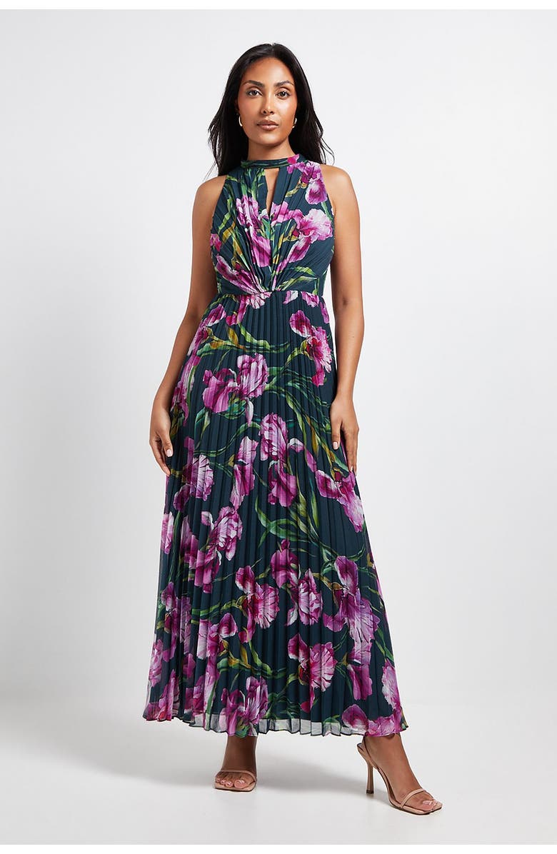 Wallis Petite Floral Print Pleated Maxi Dress, Main, color, Green
