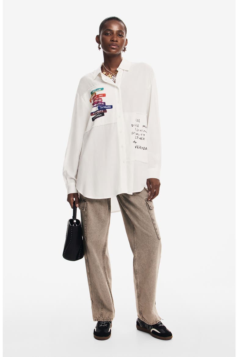 Message Relaxed Button-Up Shirt, Alternate, color, WHITE