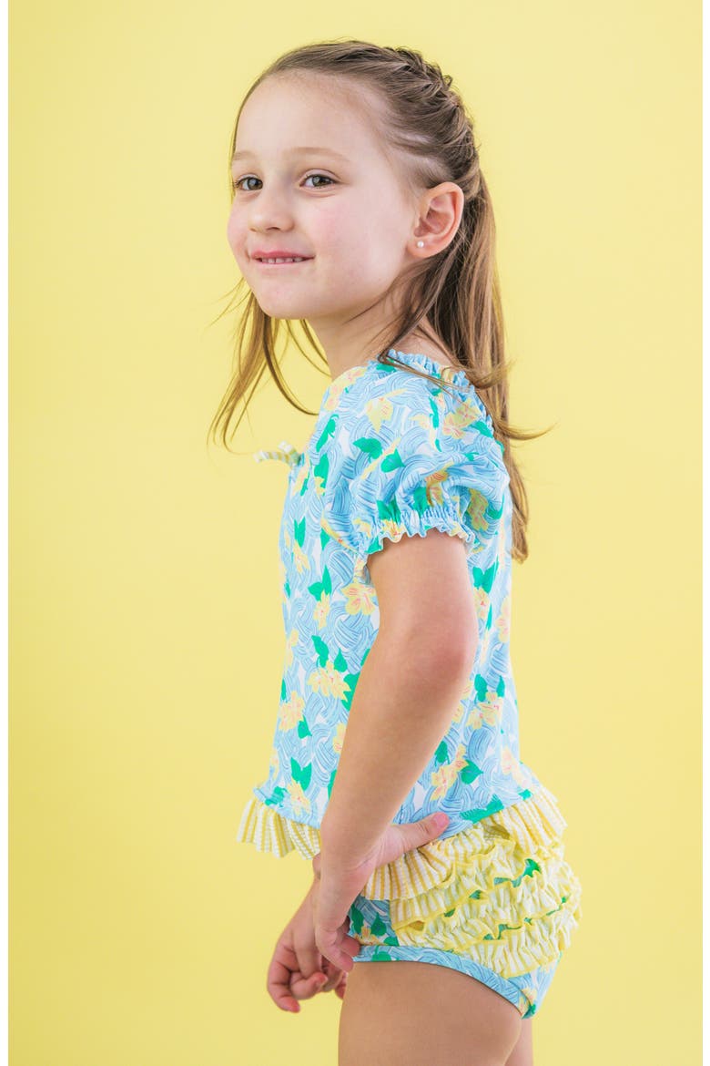 Kids' Blooming Basket Puff Sleeve Ruffle Two-Piece Swimsuit, Alternate, color, BLUE