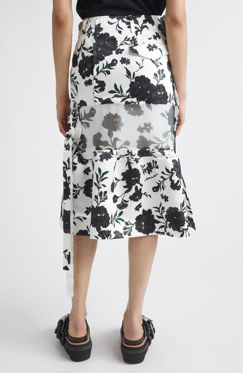 Sacai Mixed Media Floral Midi Skirt, Alternate, color, White