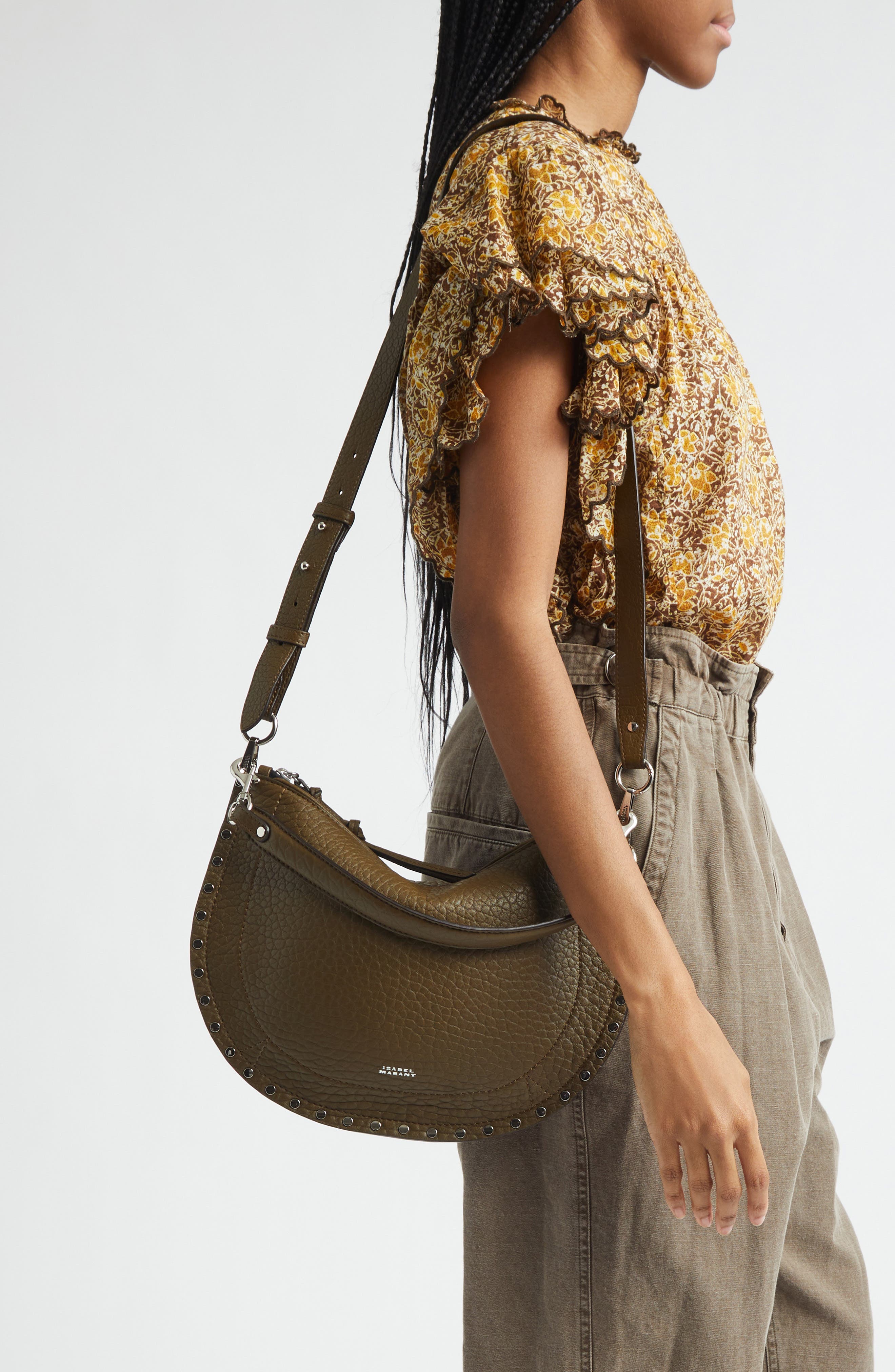 Oskan Soft Zip Bubble Soft Leather Bag, Alternate, color, KHAKI