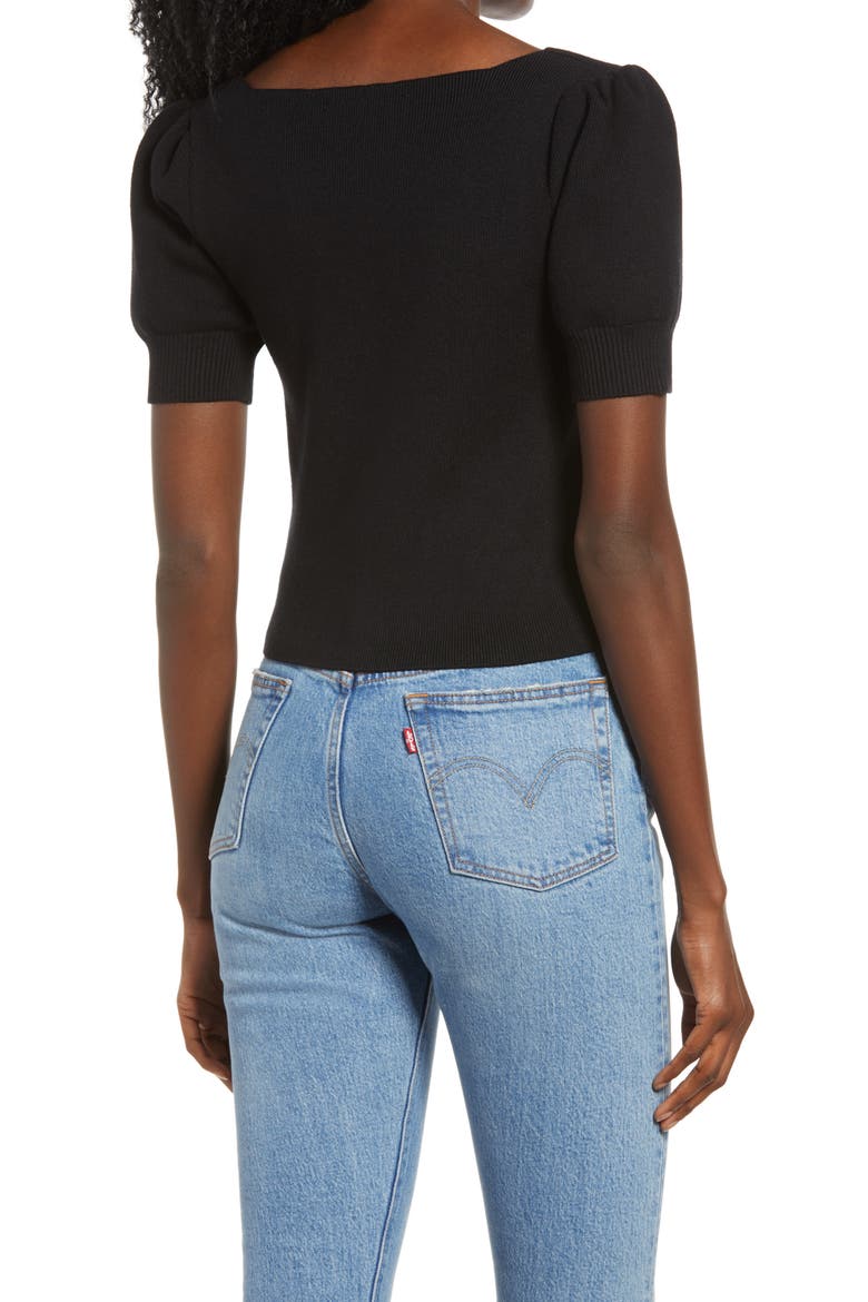Ruched Front Top, Alternate, color, BLACK