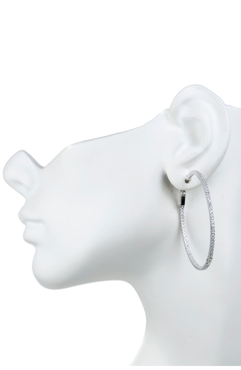 CZ by Kenneth Jay Lane CZ Inside-Out 50mm Hoop Earrings, Alternate, color, Clear/Silver