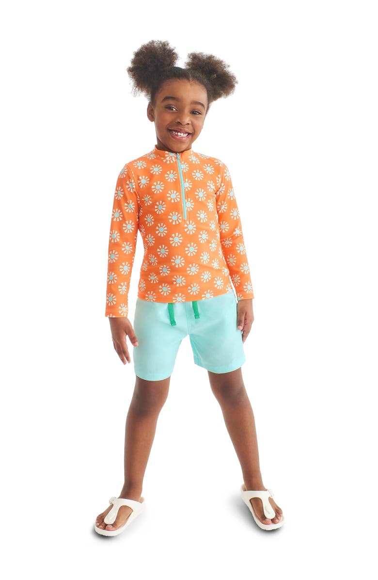 Primary Kids Long Sleeve Half-Zip Rash Guard In Cutout Suns, Alternate, color, Cantaloupe Cutout Suns