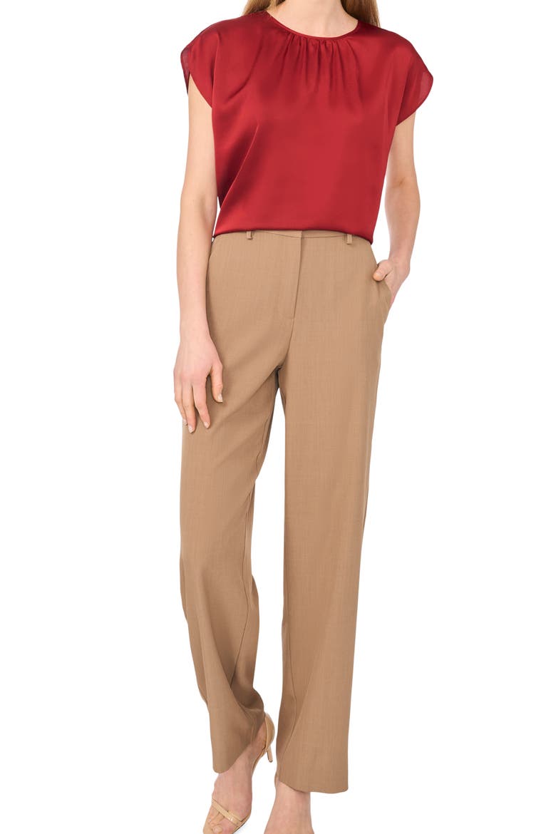 Shirred Satin Top, Alternate, color, WINE