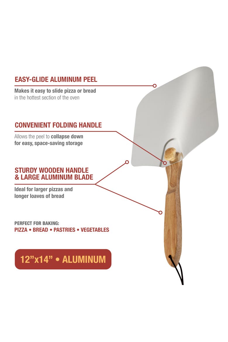 Aluminum Pizza Peel w/ Folding Handle, 12x14-Inch, Alternate, color, Metallic Silver