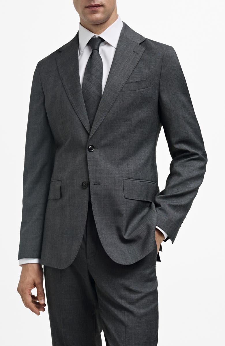 MANGO Slim Fit Heathered Glen Plaid Wool Sport Coat, Main, color, 