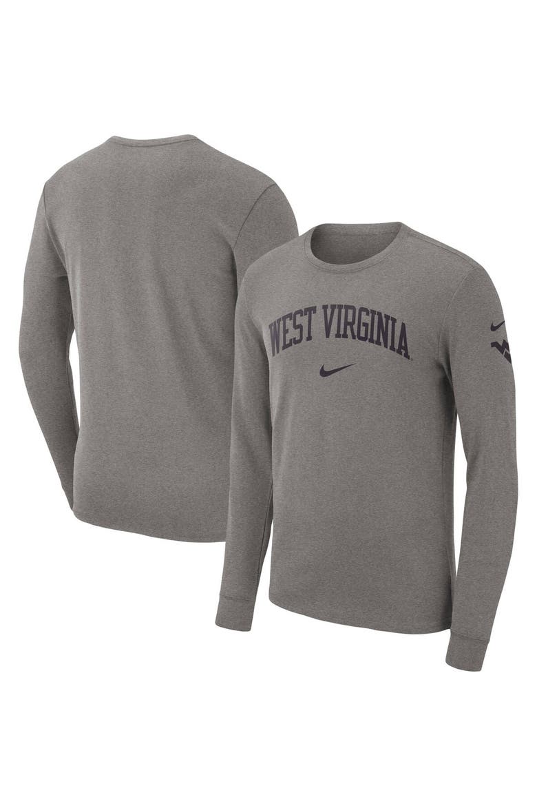 Men's Nike Heather Gray West Virginia Mountaineers Arch 2-Hit Long Sleeve T-Shirt, Main, color, Heather Gray