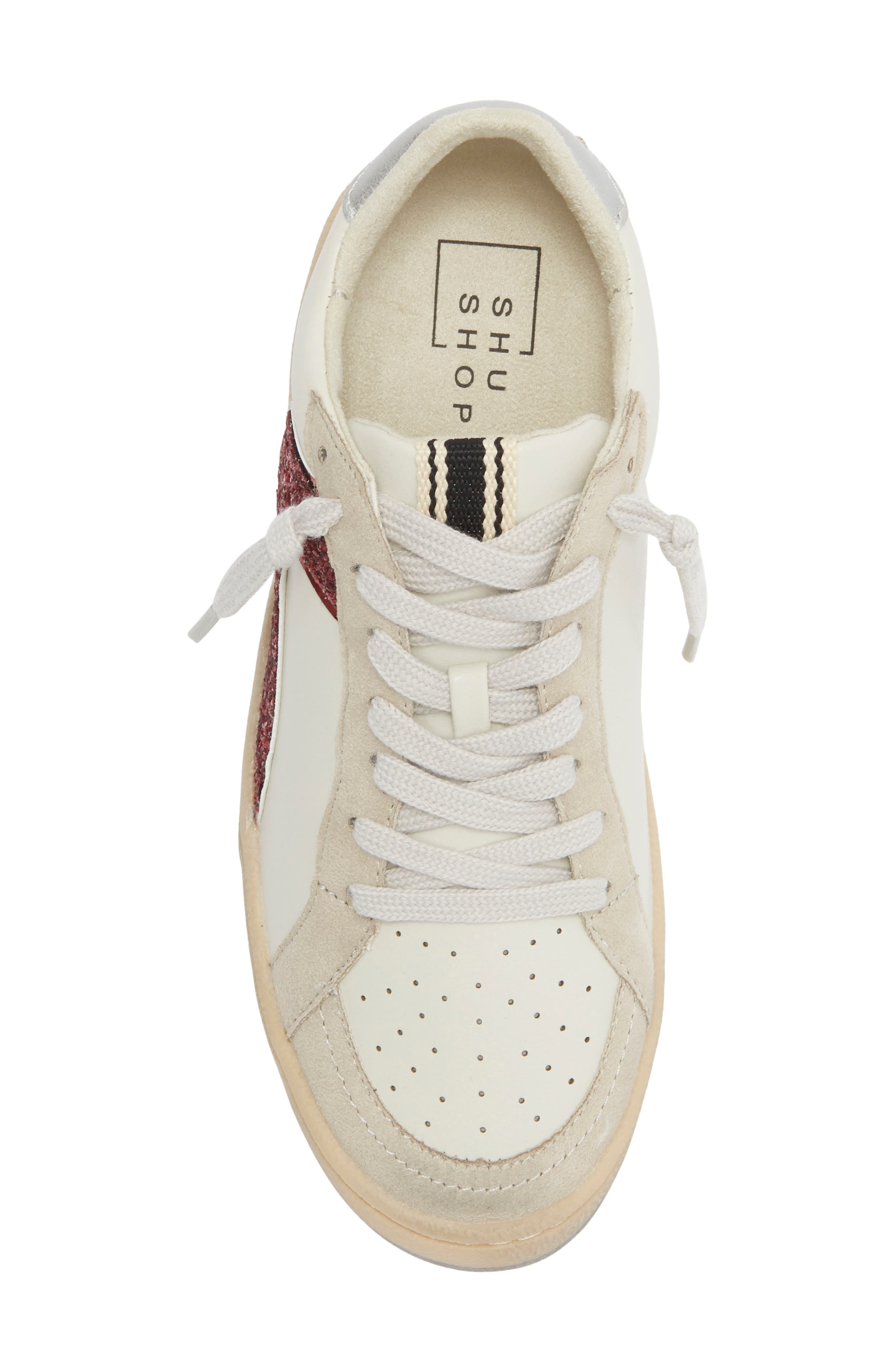 SHUSHOP Kids' Salma Sneaker, Alternate, color, White/ Dark Red Glitter