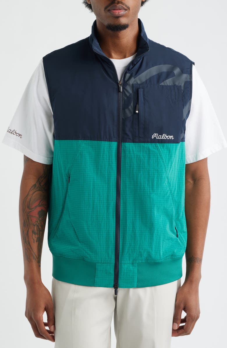 Malbon Golf Finca Hybrid Vest, Alternate, color, Black / Marine Green