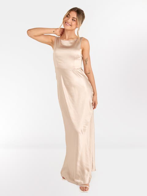 Cowl Back Satin Bridesmaid Dress