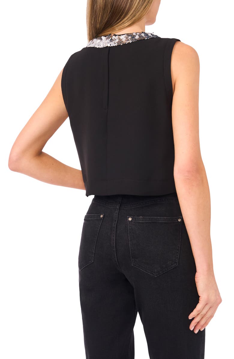 CeCe Sequin Paillette Collar Crepe Tank, Alternate, color, Rich Black