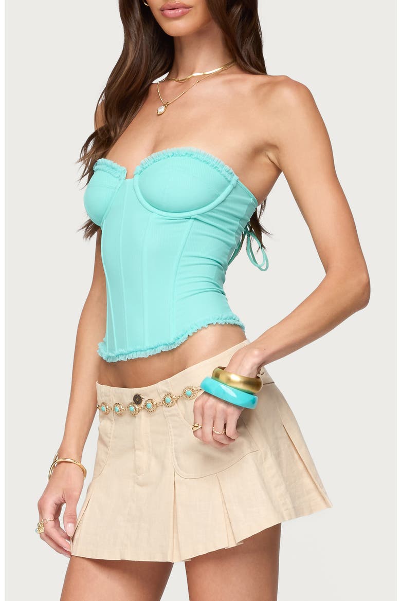 Deirdre Lace-Up Strapless Mesh Corset Top, Alternate, color, TURQUOISE