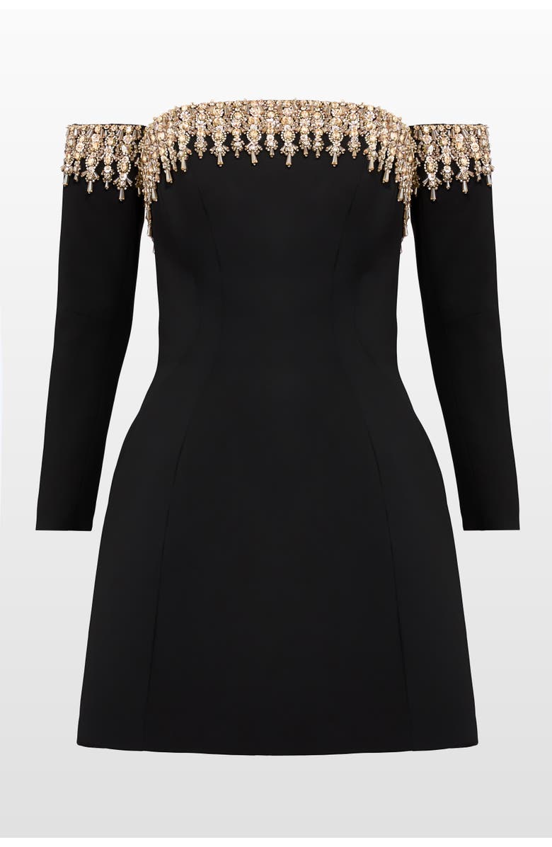 Jenny Packham Love Bubble Off-Shoulder Mini Dress, Main, color, Liquorice