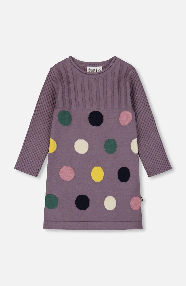 Deux par Deux Jacquard Sweater Dress with Polka Dot, Alternate, color, Purple Gray