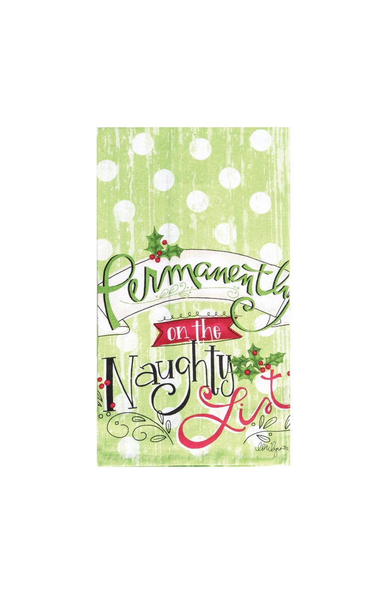 C&F Home On The Naughty List Printed Flour Sack Kitchen Towel Dishtowel, Main, color, White