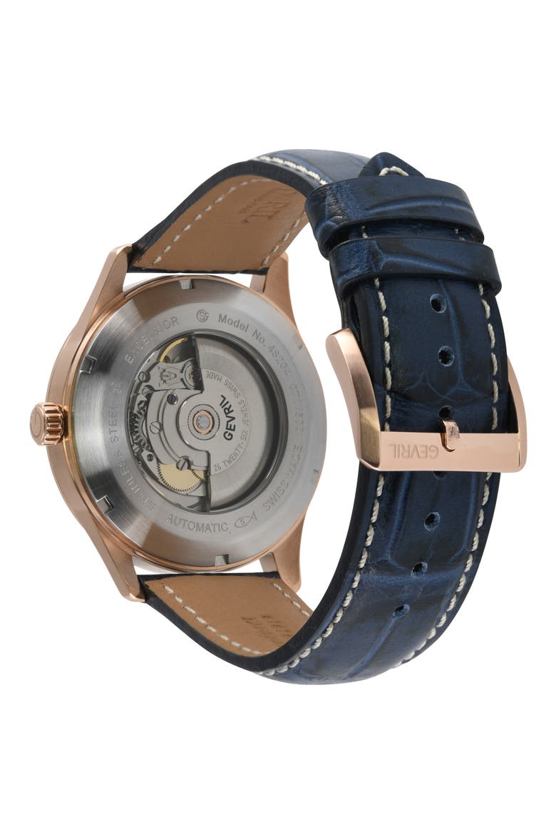Excelsior Croc Embossed Leather Strap Watch, 42mm, Alternate, color, BLUE