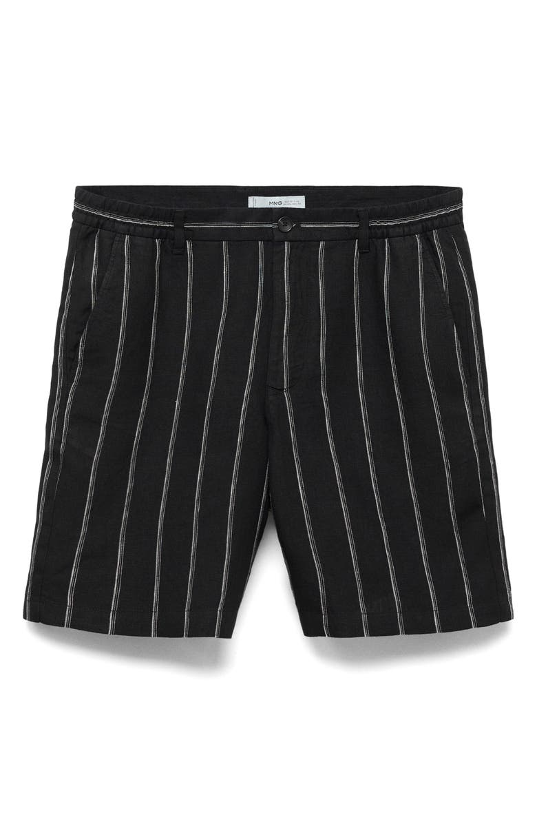 MANGO Stripe Linen Bermuda Shorts, Alternate, color, Charcoal