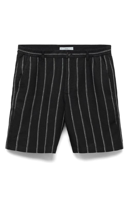Mango Stripe Linen Bermuda Shorts In Black