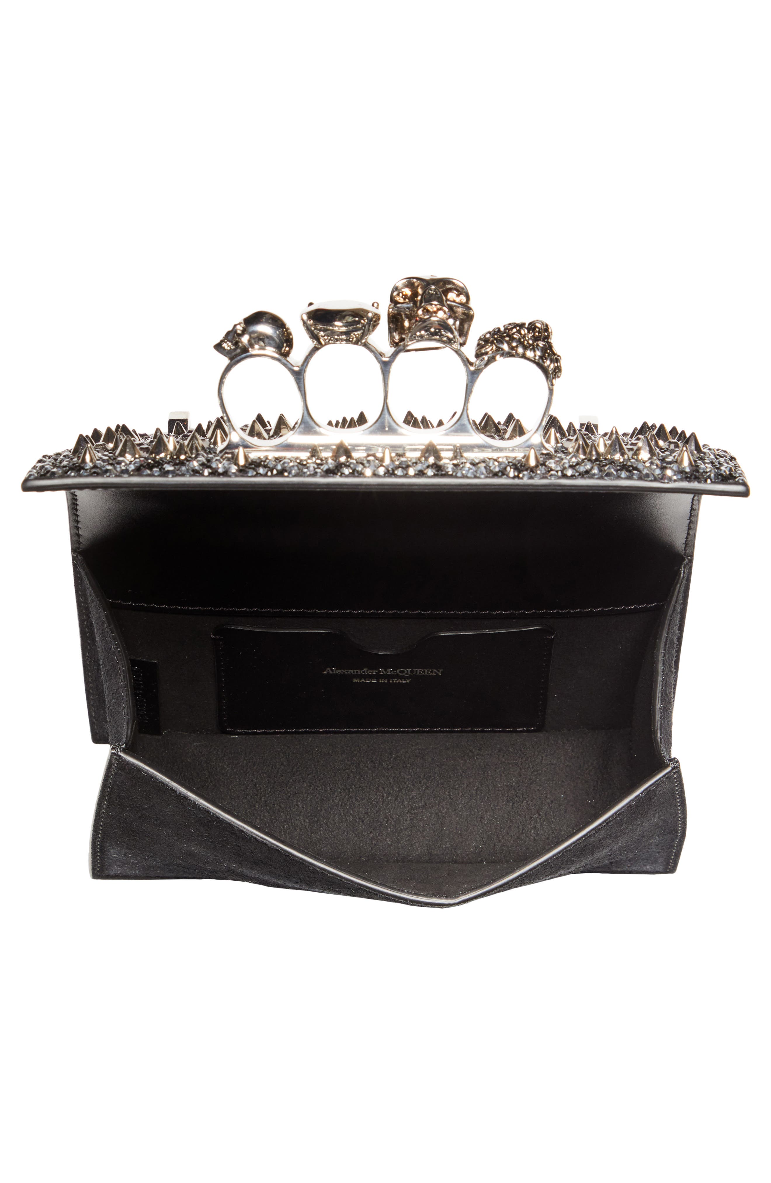 McQueen Alexander McQueen Crystal Embellished Knuckle Ring Crossbody Bag, Alternate, color, 