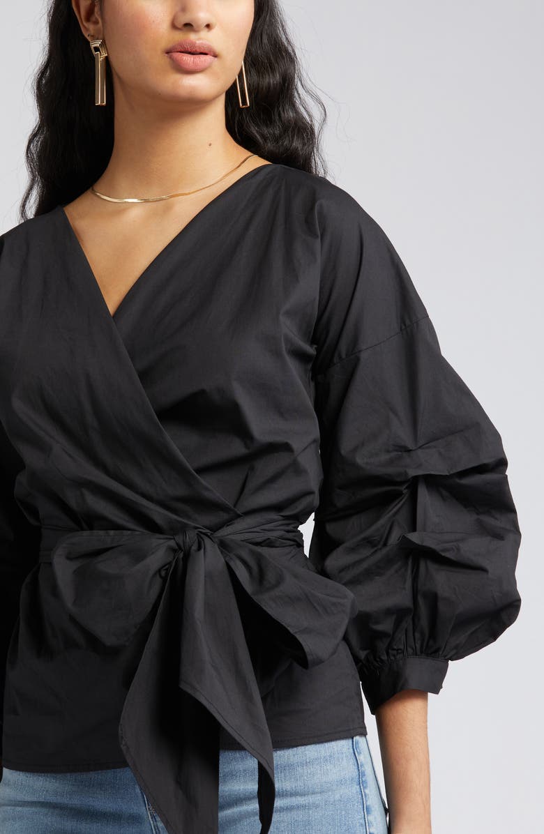 NIKKI LUND Anna Tie Waist Wrap Top, Alternate, color, Black