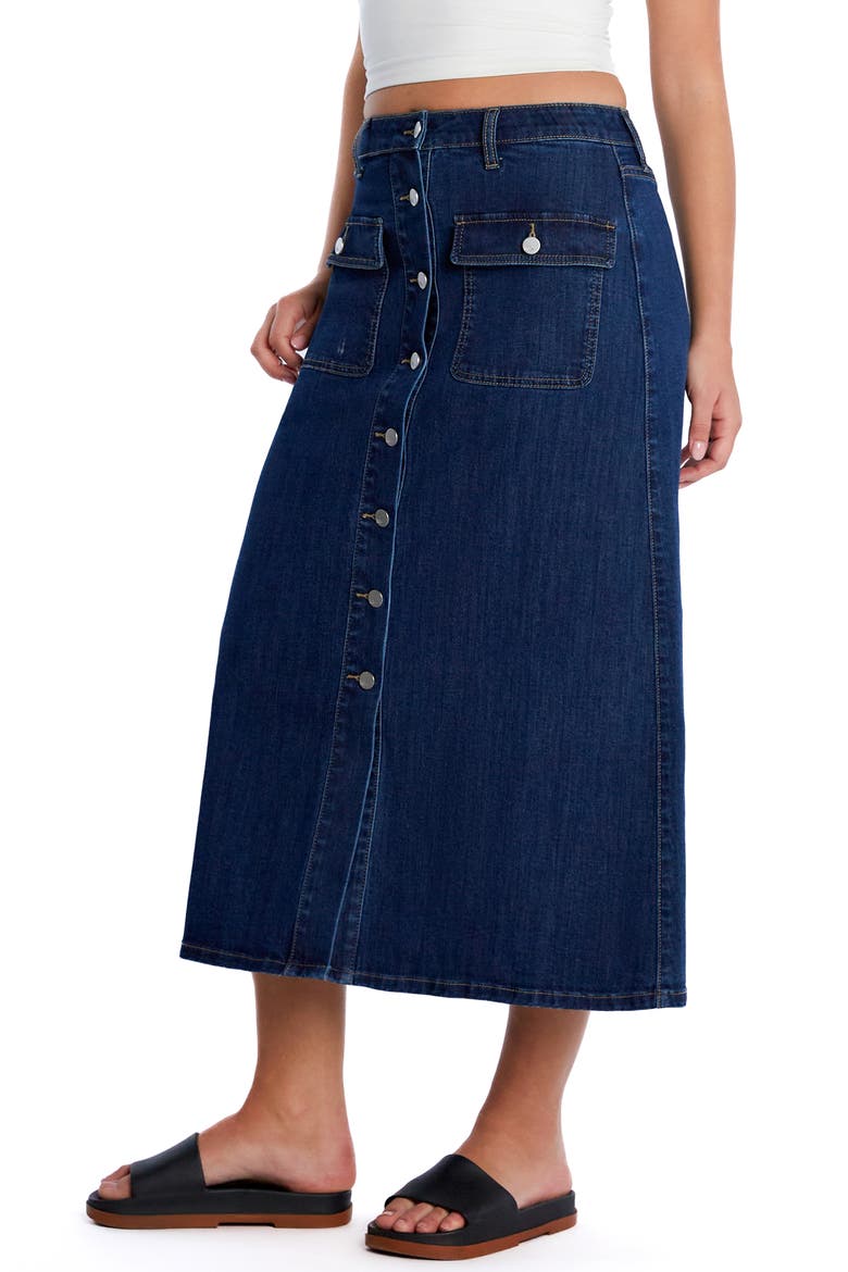 Sailor Button Front Maxi Denim Skirt, Alternate, color, AHOY BLUE