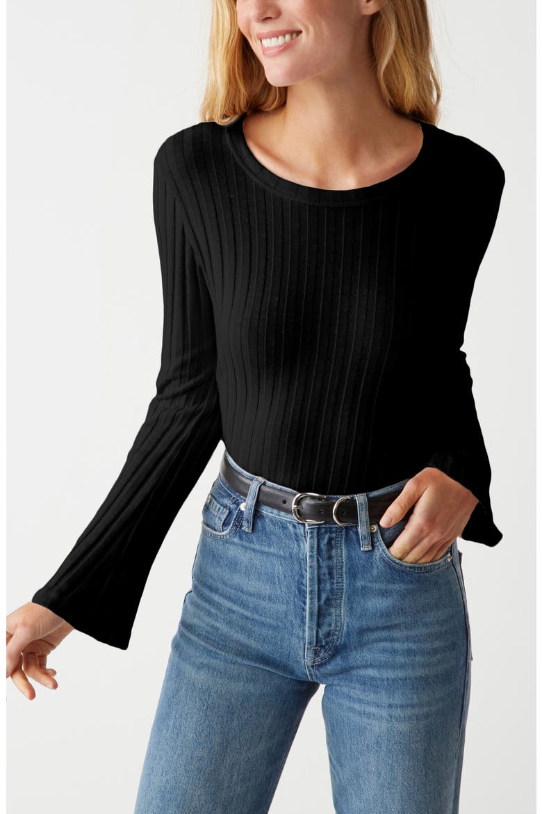 Valerie Rib Bell Sleeve Cotton Blend Knit Top, Main, color, BLACK