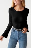Michael Stars Valerie Rib Bell Sleeve Cotton Blend Knit Top