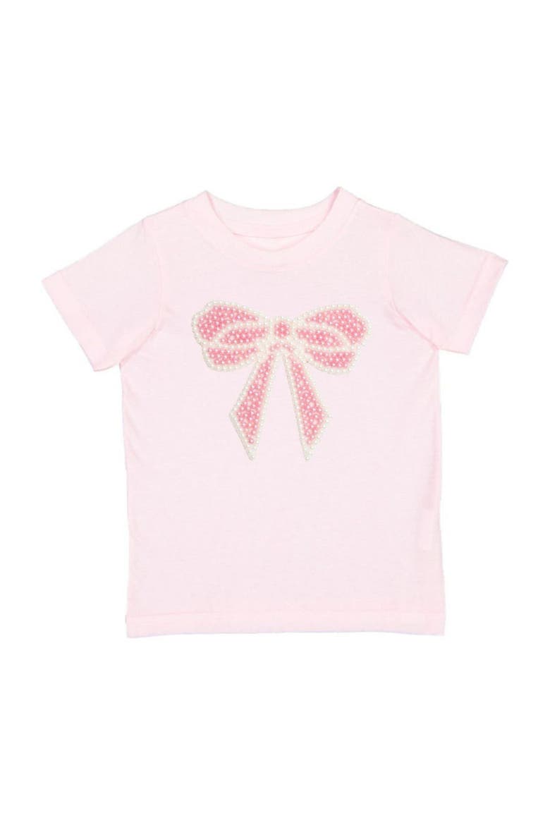 Pearl Bow Patch Short Sleeve T-Shirt, Main, color, Ballet Pink