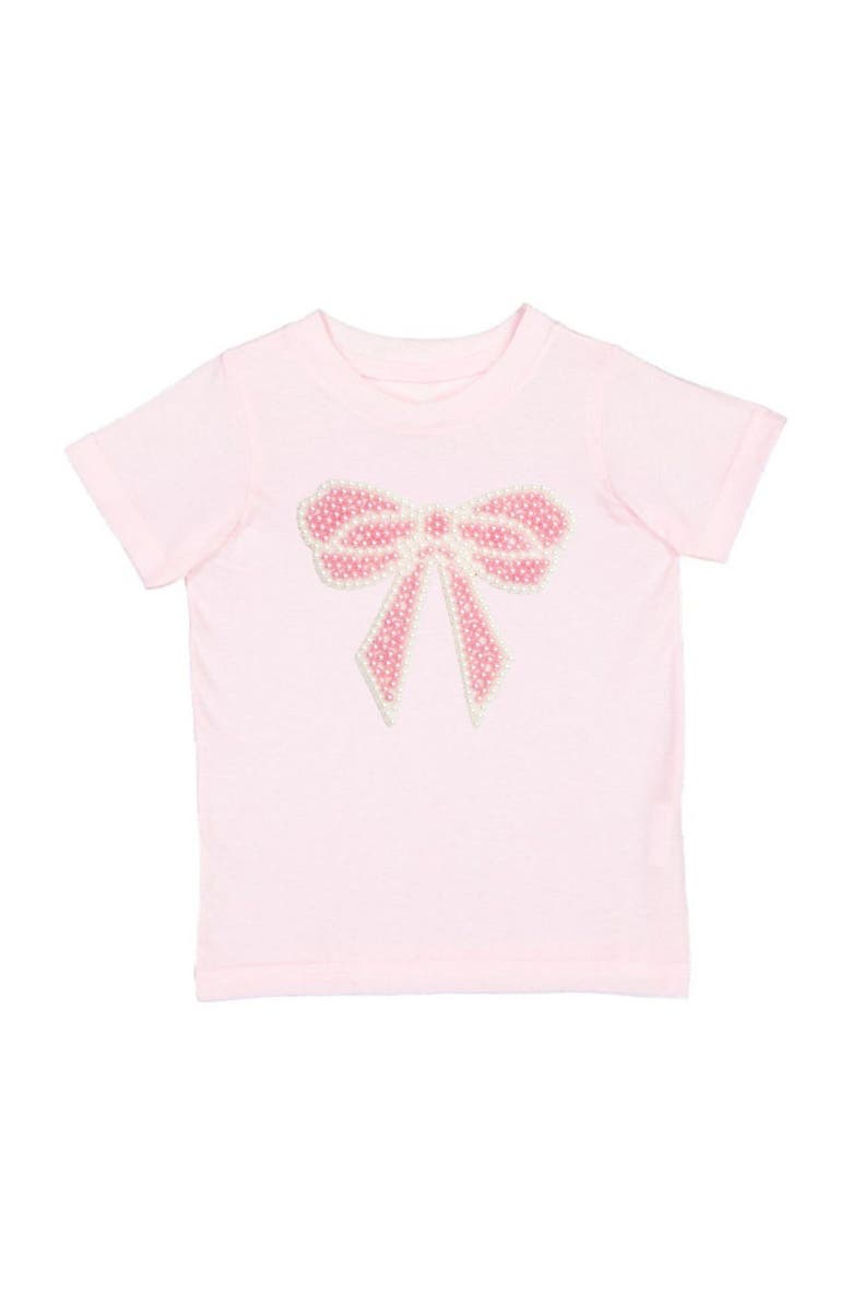 Sweet Wink Pearl Bow Patch Short Sleeve T-Shirt, Main, color, Ballet Pink