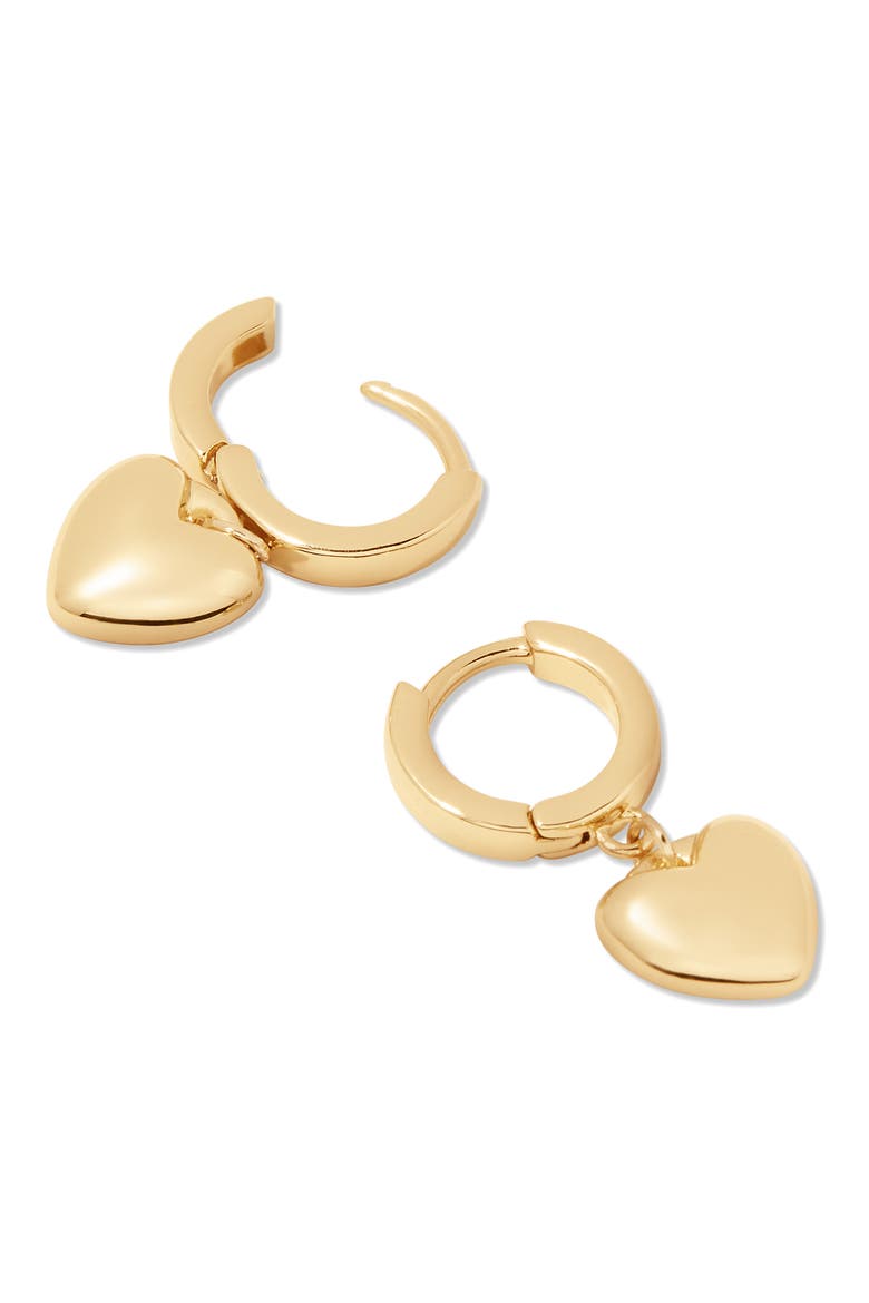 Ruby Heart Drop Huggie Hoop Earrings, Alternate, color, GOLD