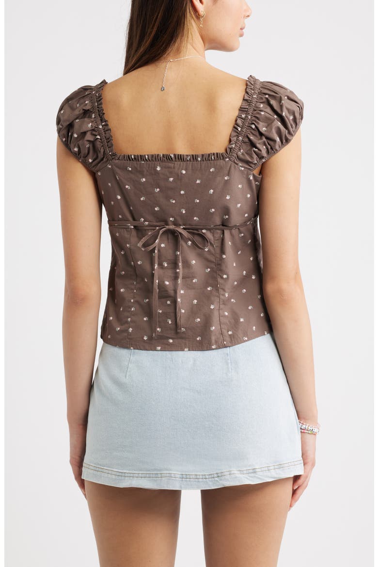 Ruffle Trim Cap Sleeve Cotton Top, Alternate, color, BROWN- PINK ZEE DITSY