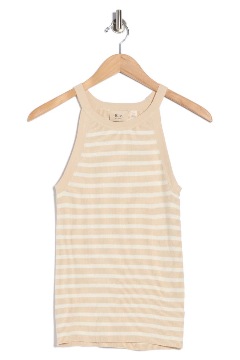 Stripe Rib Sleeveless Sweater, Alternate, color, ALMOND MILK/ IVORY