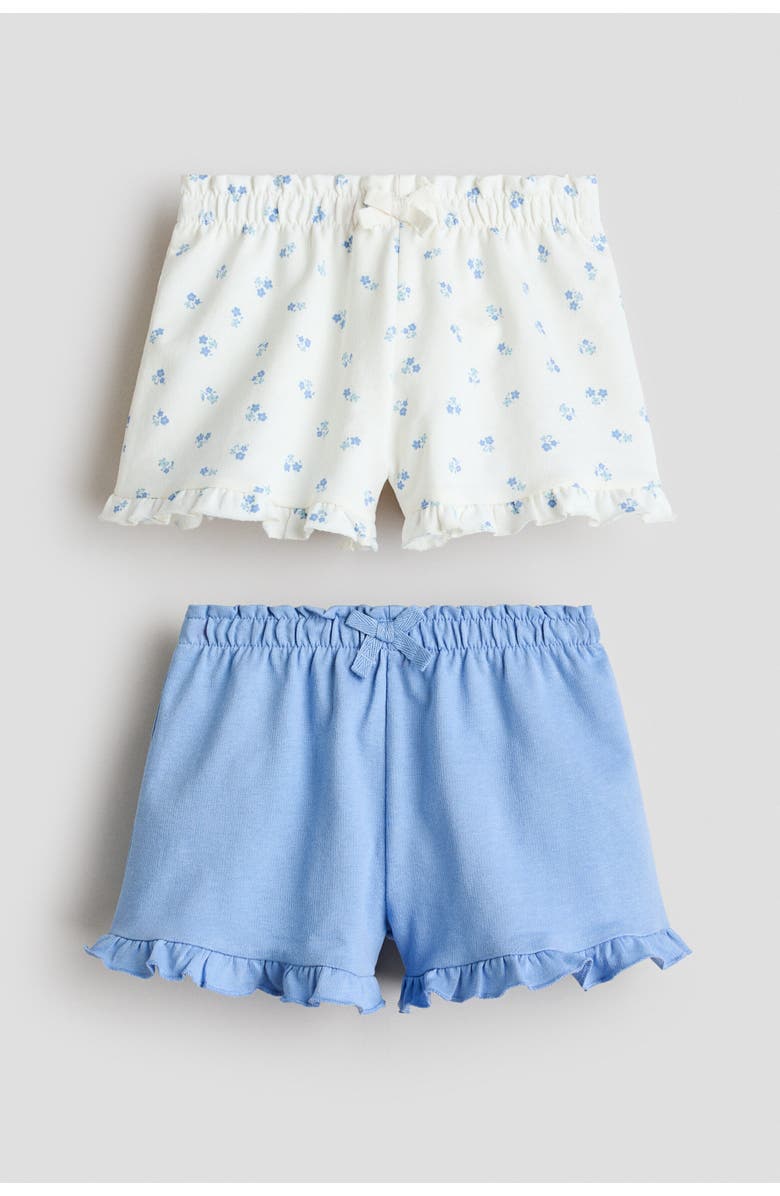 H&M 2-pack Frill-trimmed Sweatshorts, Main, color, Light Blue/Floral