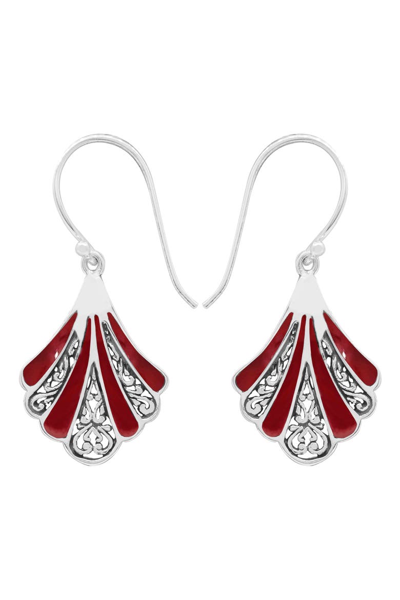 Sterling Silver Red Coral Fan Drop Earrings, Main, color, RED
