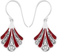 SAMUEL B. Sterling Silver Red Coral Fan Drop Earrings