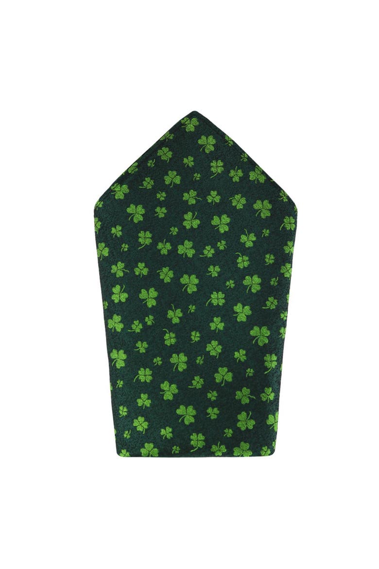 Green Shamrock Novelty Silk 12x12 Pocket Square, Main, color, Green