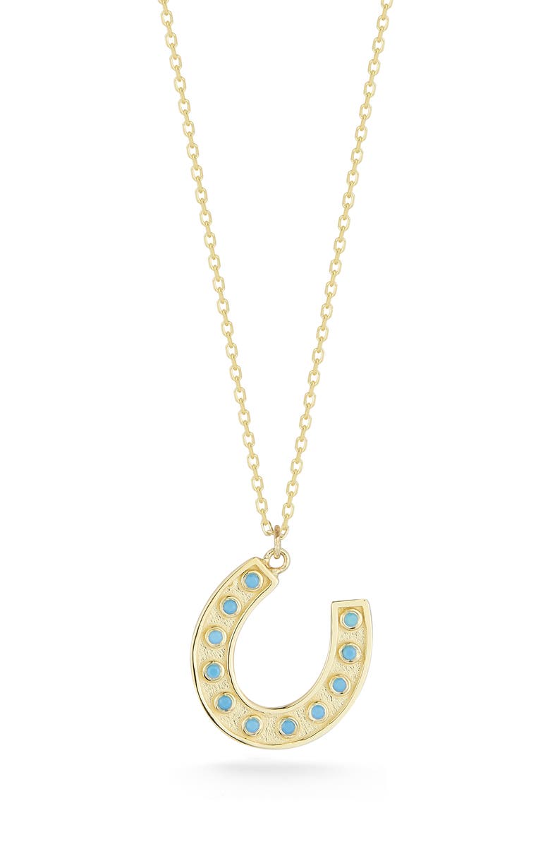 Ember Fine Jewelry 14K Gold Turquoise Horseshoe Pendant Necklace, Main, color, Gold