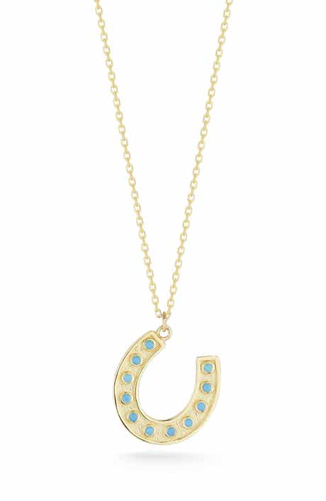 Ember Fine Jewelry 14K Gold Turquoise Horseshoe Pendant Necklace