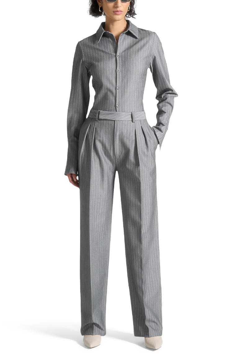 Julie Pinstripe Twin Pleat Tailored Trousers, Alternate, color, Grey