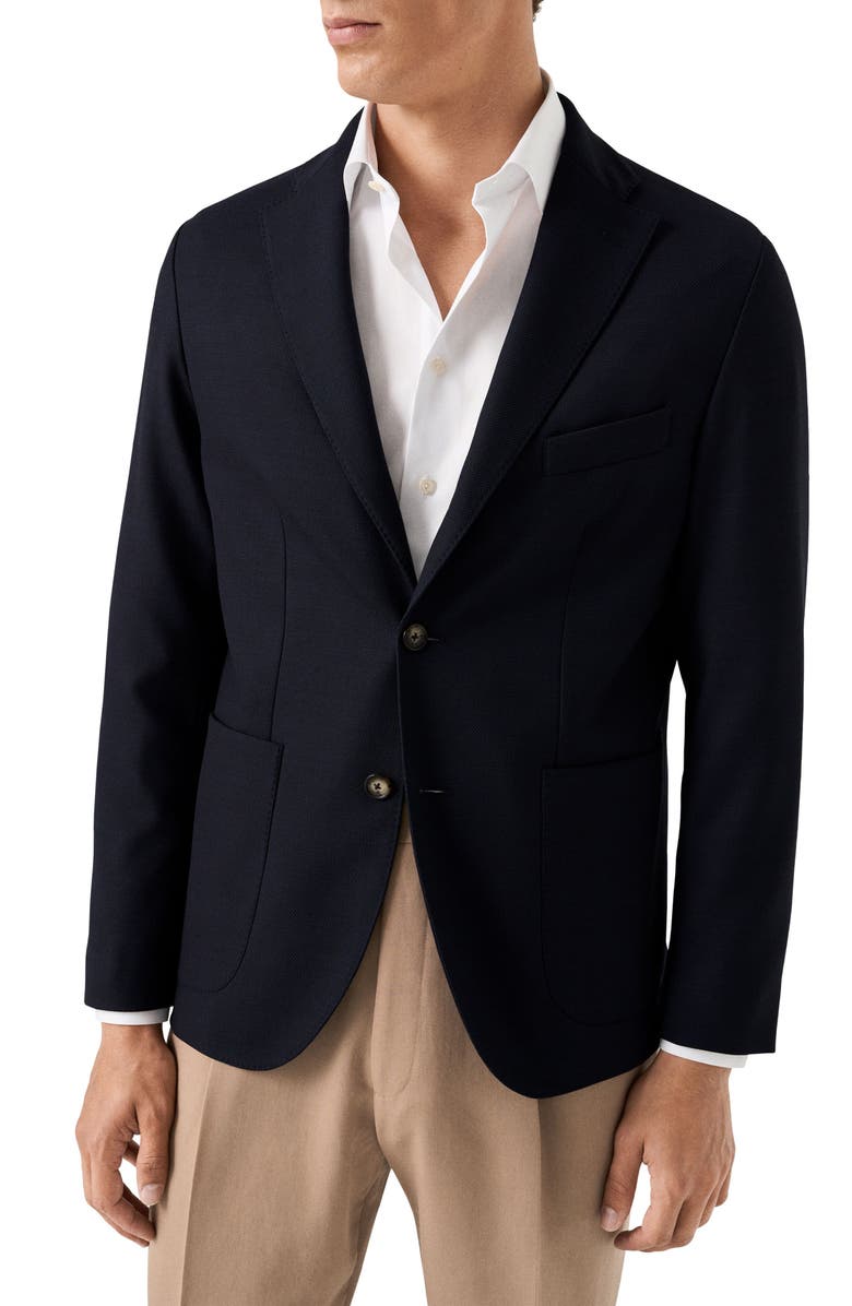 Eton Lana Tailored Fit Navy Tech Soft Wool Blazer, Main, color, Navy