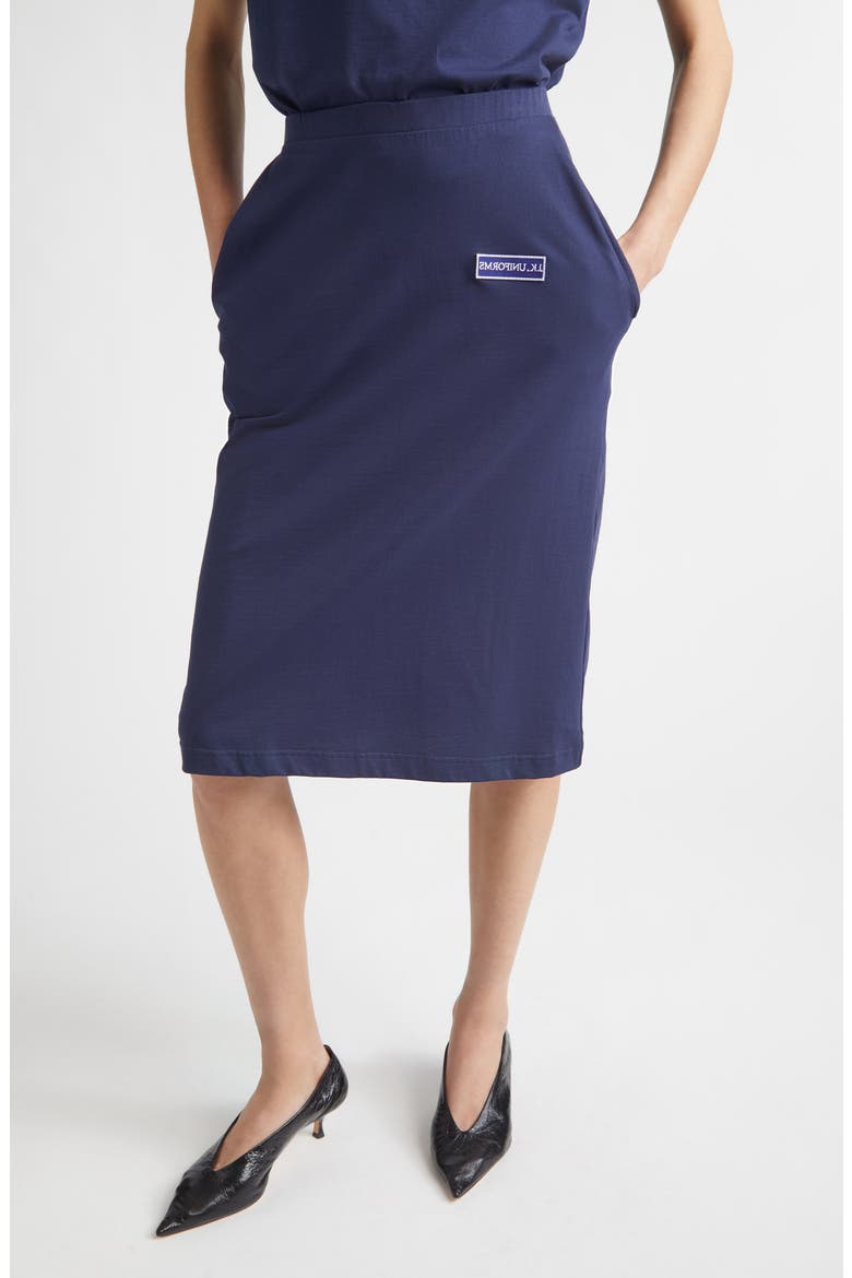 Johanna J.K. Finance Label Jersey Pencil Skirt, Main, color, DARK NAVY
