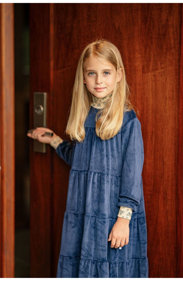 Pouf Velour Robe, Alternate, color, Navy